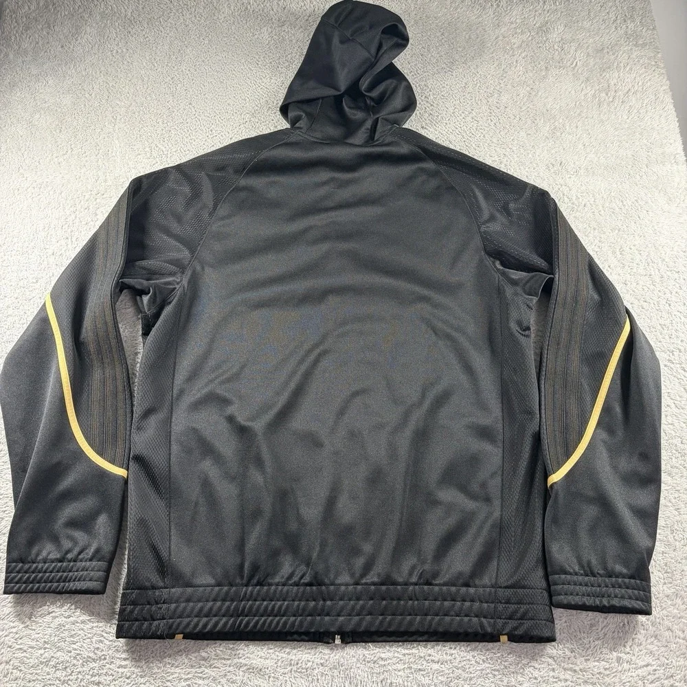 Adidas Track Jacket Mens XL Tall Full Zip Hooded Black Gold Sweater